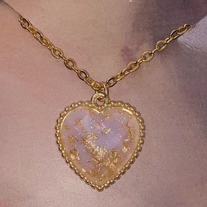 Pink Heart With Gold Flakes Necklace